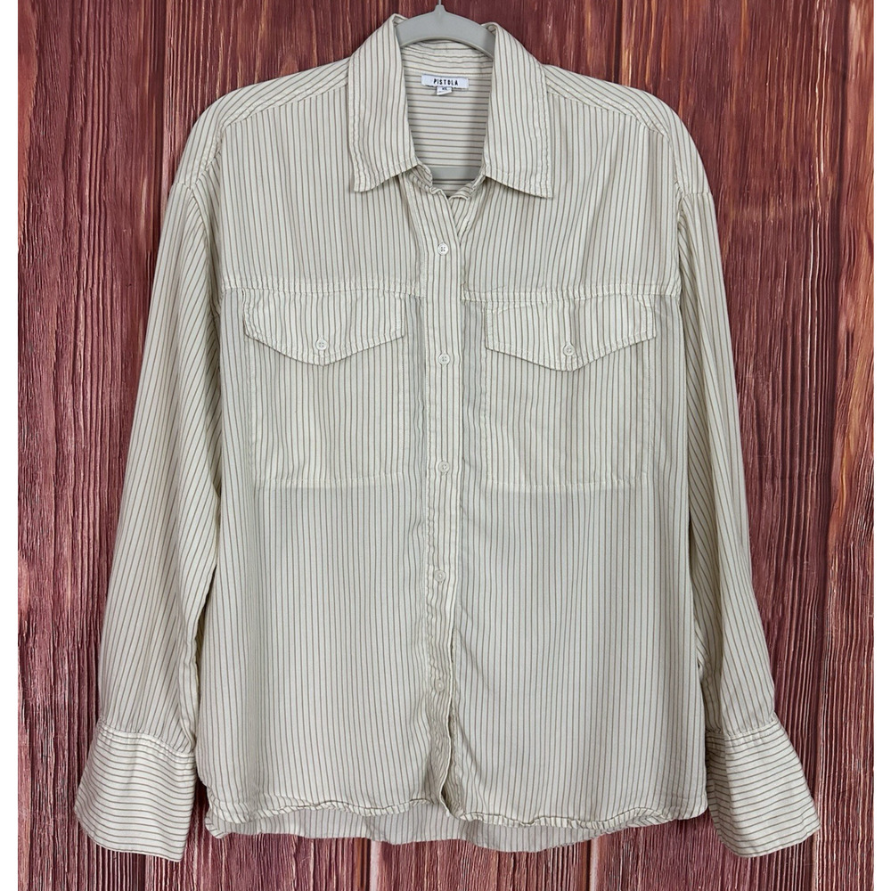 Pistola Striped Button‎ Down Shirt Oversized Shirt XS Sandstone White Lyocell